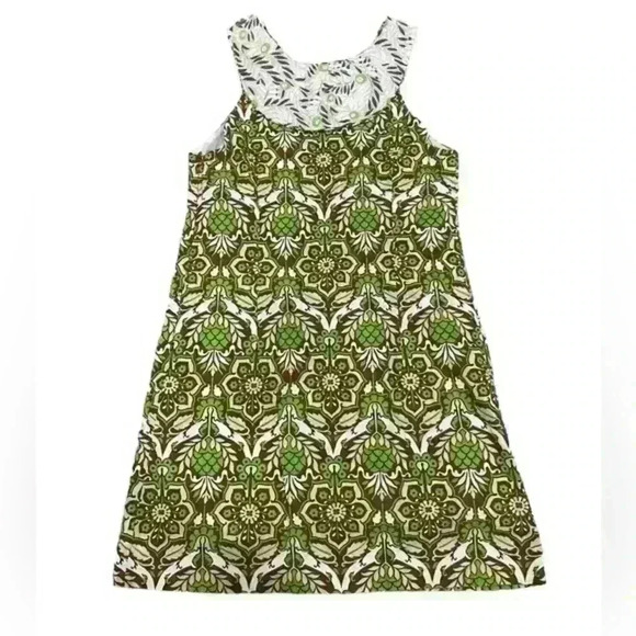 Milly Cotton Green Brown Floral Flower Print Pattern Sleeveless Sheath Dress 6 - Picture 7 of 10